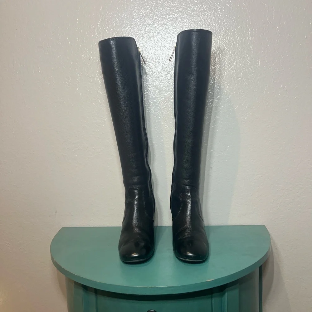 Tory Burch Black Over the Knee Boots with Gold Detail